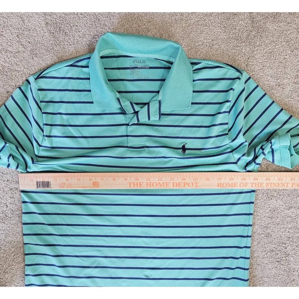 Polo Ralph Lauren Performance Polo Mens XL Teal Green Navy Blue Striped Golf